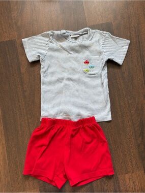 Kids Striped Tee & Red Shorts Matching Set